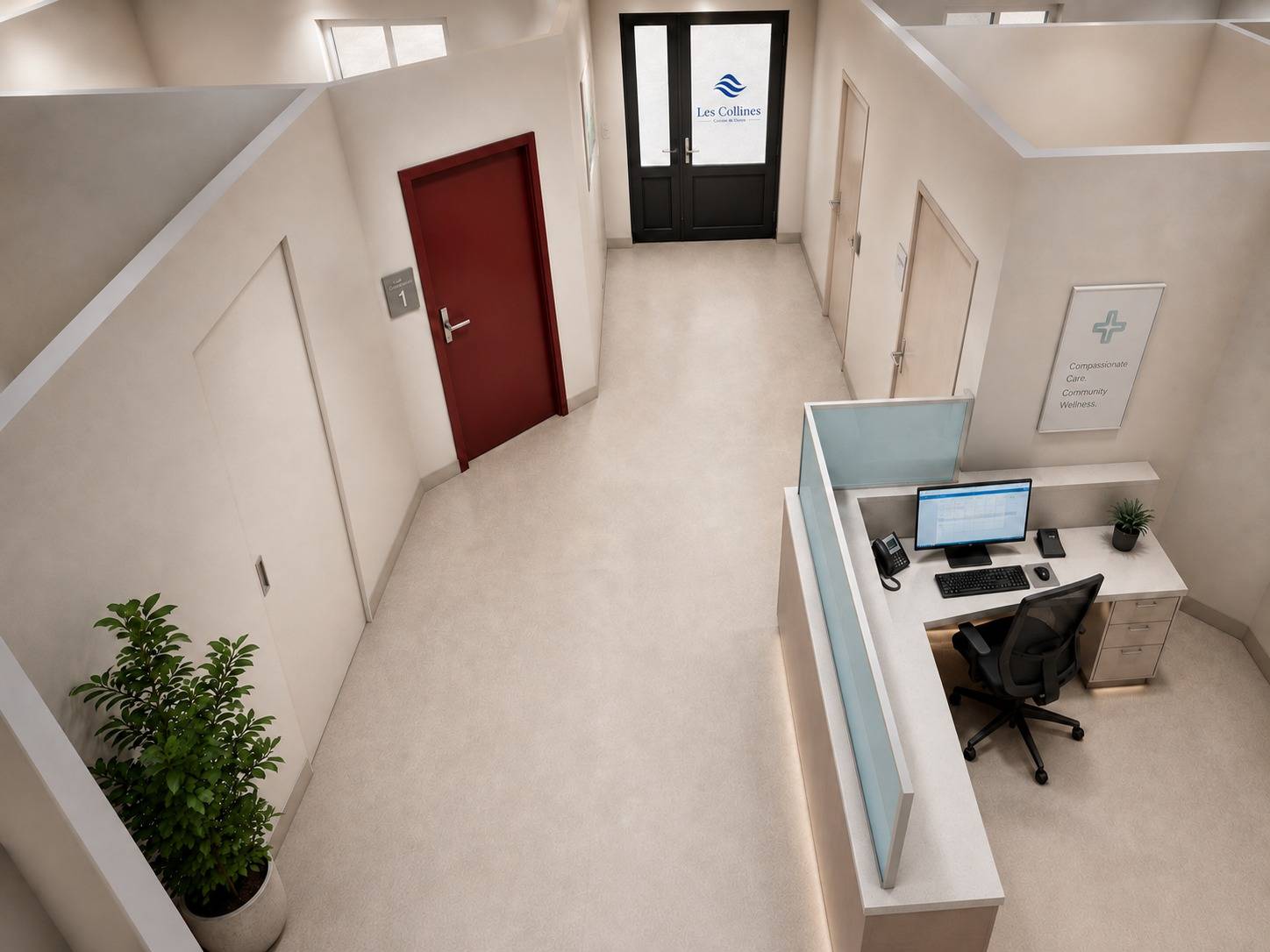 Accueil de l'aile nord en perspective 3D